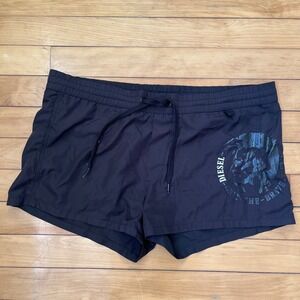 Diesel Mens Black Only The Brave Mohawk Logo Swim Trunks Shorts Size Medium